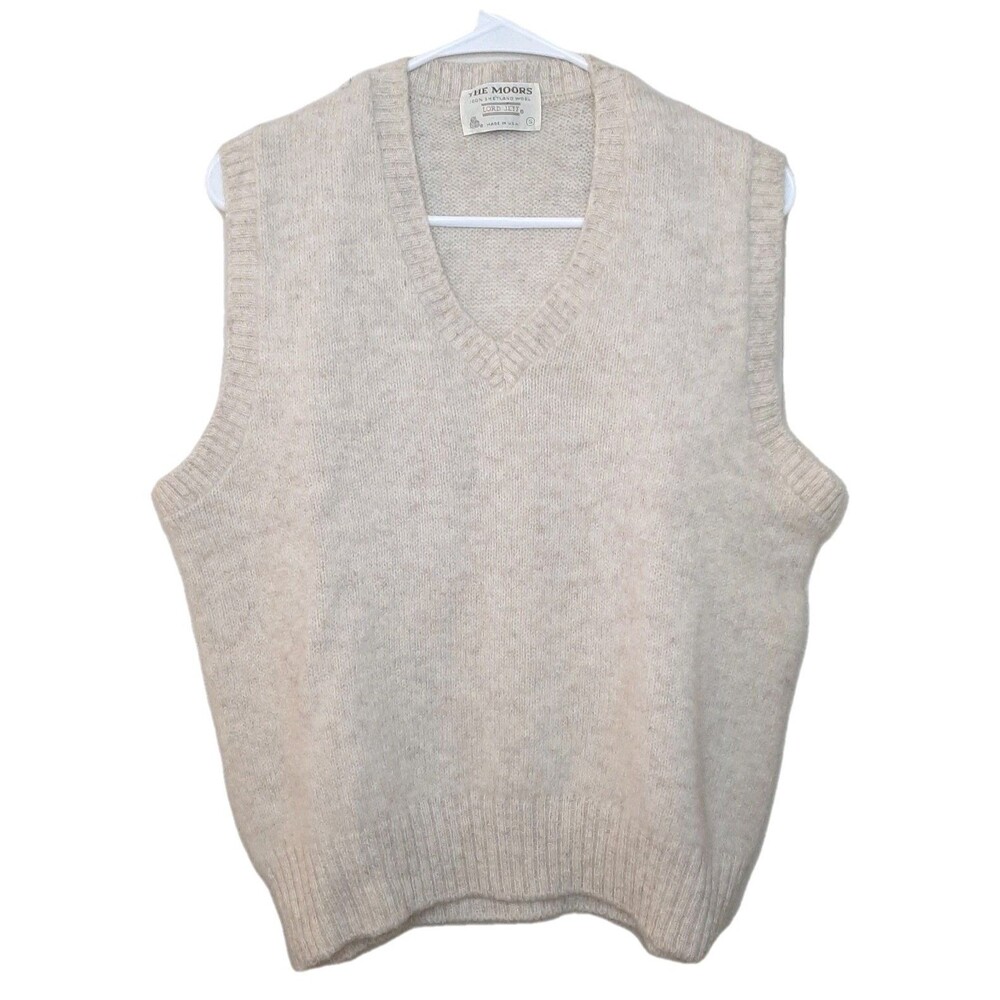 Vintage Men's The Moors 100% Shetland Wool Made In USA Knit Vest Sz S Lord Jeff